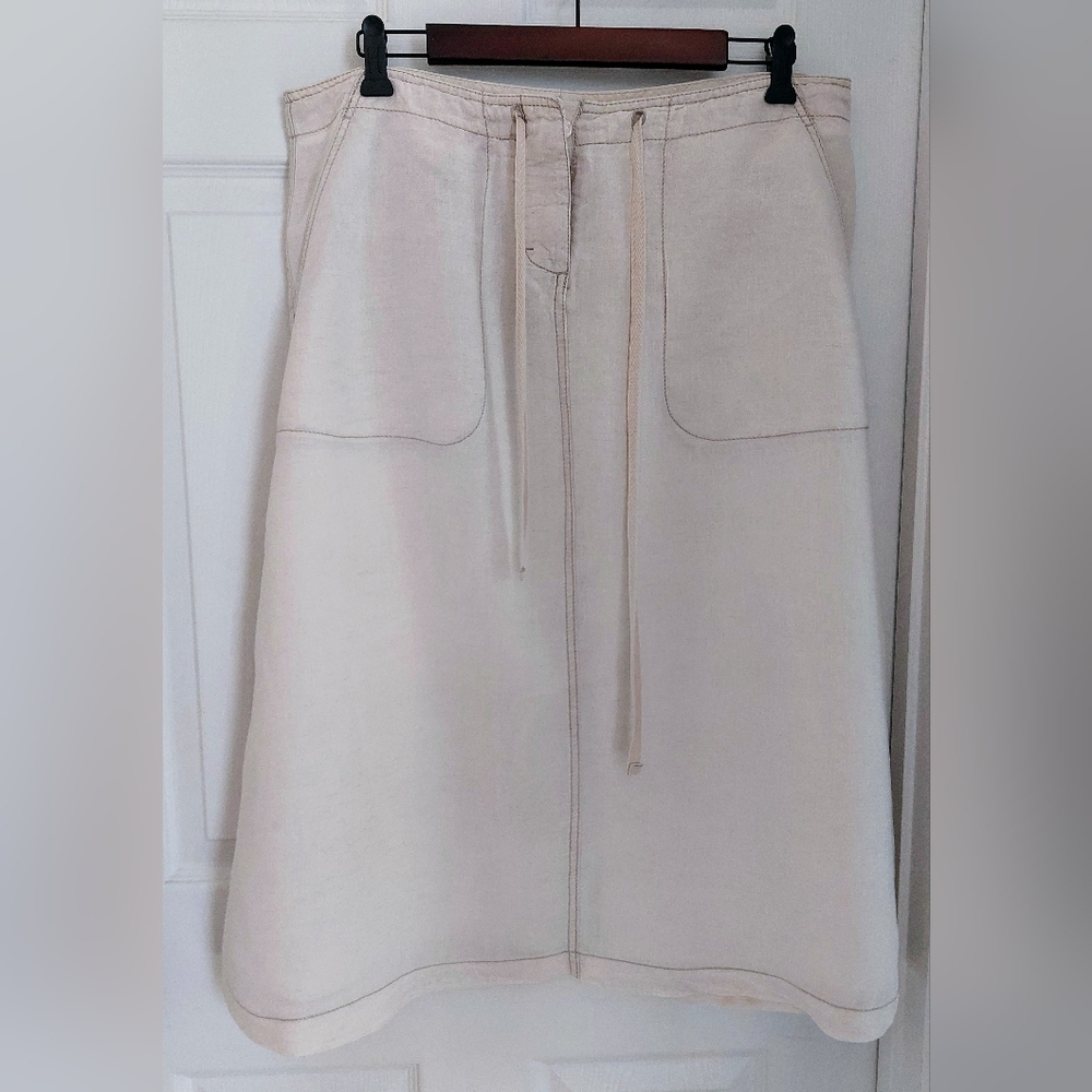L.L. Bean Natural Linen Drawstring Skirt